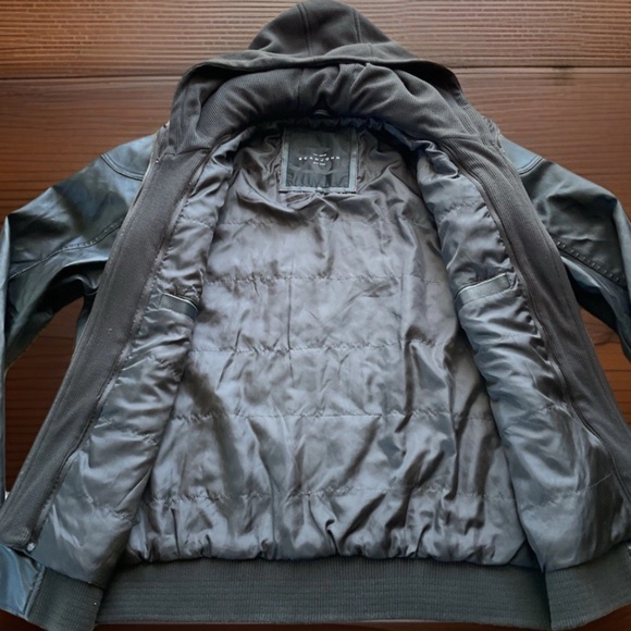 NWT GIII SEAN JOHN Mens XXL Brown Faux Leather Removable Hooded Bib Lined Jacket - Picture 3 of 14